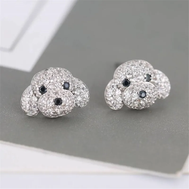 Cute Lovely Puppy Small Stud Orecchini Per Lady Girls Shiny Crystal Pavimentato Tiny Animal Dog Head Minimal Orecchino Piercing Jewelry