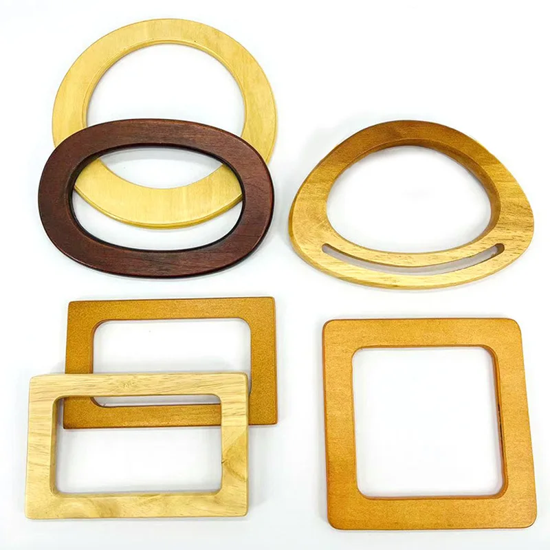 1Pc Square Round Wood Handle Handbag Straps Tote Wood Handle Diy Handcrafts Geometric Purse Luggage Bag Accessories 1pcs square round wood metal purse frame handle clutch bag diy kiss clasp lock embossing square handbag hardware