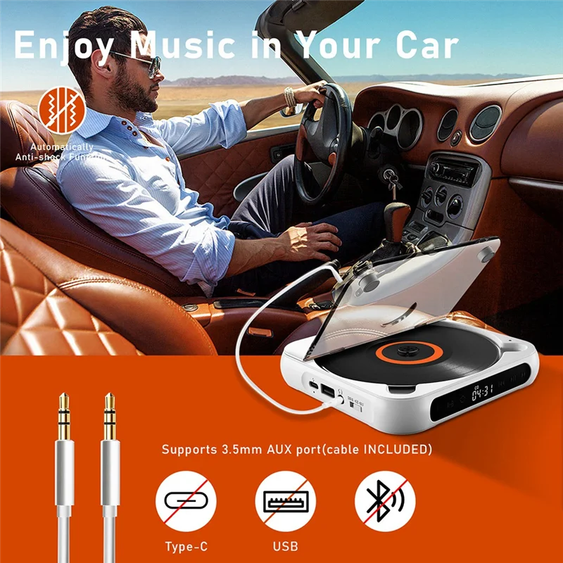 Portable CD Player Bluetooth Speaker,LED Screen, Stereo Player, Wall Mountable CD Music Player with FM