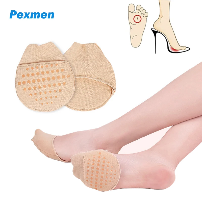Pexmen 2Pcs/Bag Ball of Foot Cushion Socks Toe Topper Half Forefoot Pads Non-Slip Pain Relief 2pcs transparent shoe pads blue forefoot cushion silicone foot massage non slip high heels insole pain relief foot support soles
