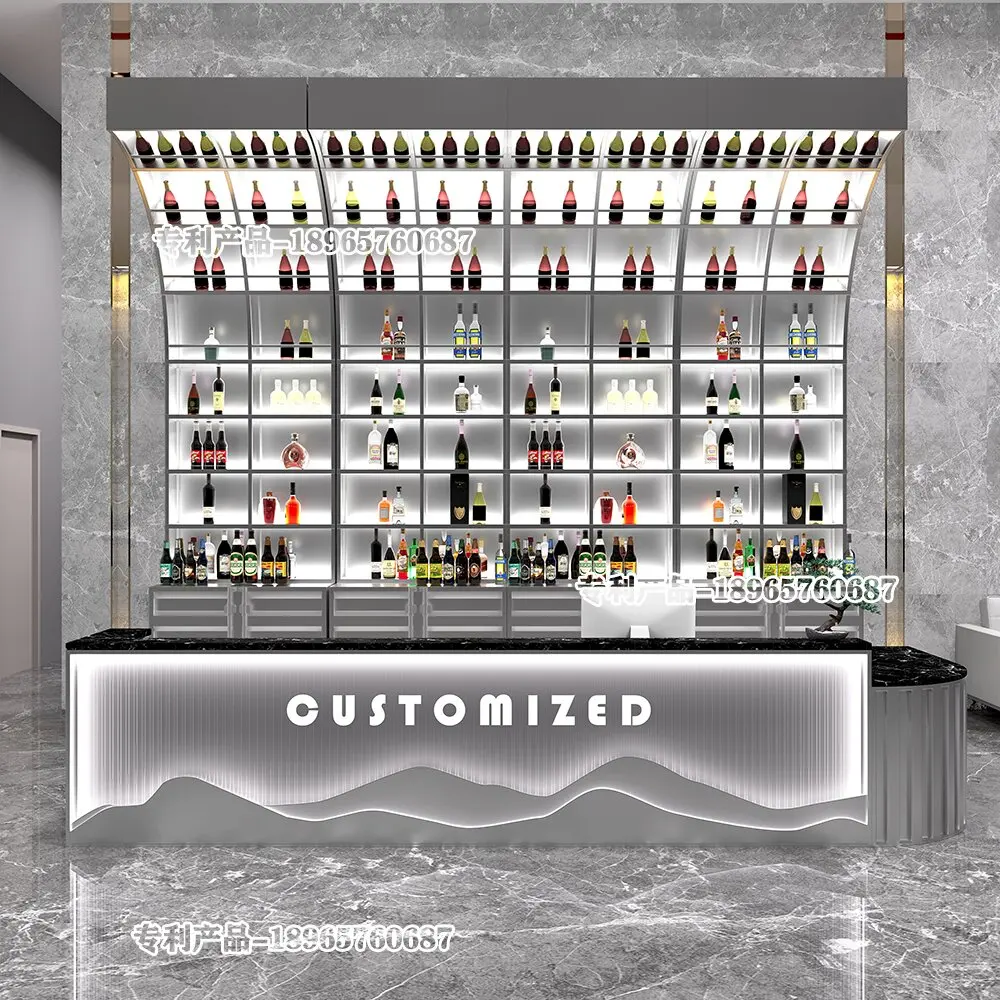 Arc Shaped Wine Rack, Bar Counter, Wine Cabinet Against The Wall, Industrial Style Display Rack, Cashier Counter