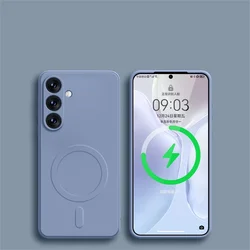 Luxury Silicone Magnetic Wireless Charging Shockproof Phone Case with Magsafe Compatibility for Samsung S26Ultra (Grey Blue)
