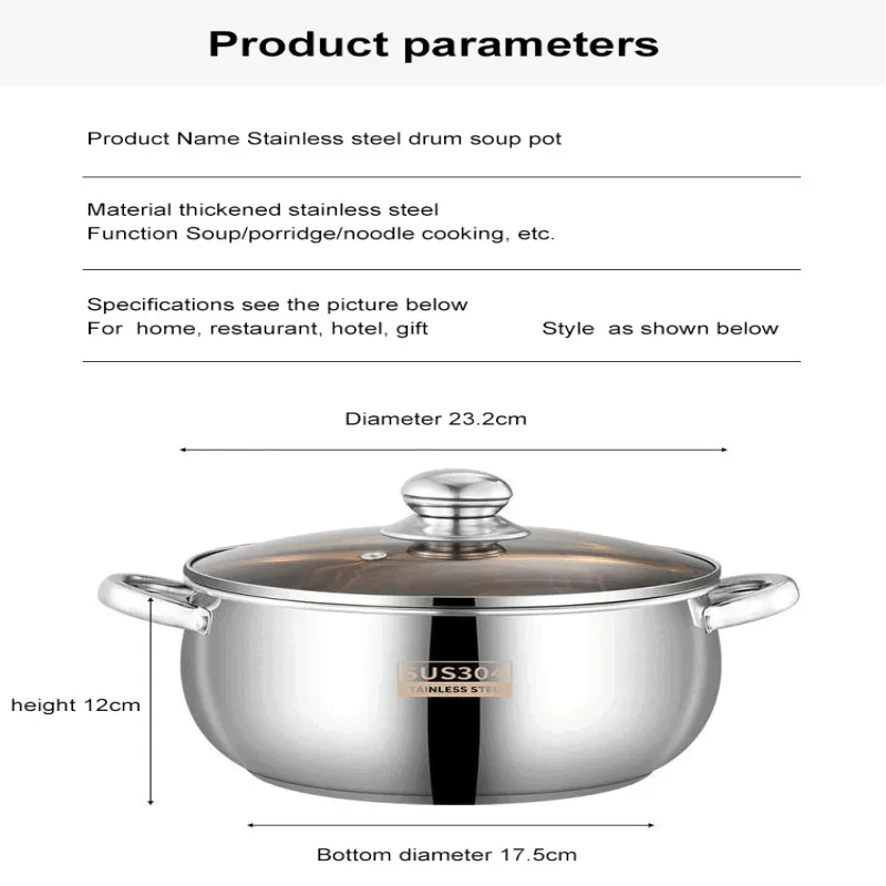 Premium Stainless Steel Apple Pot Thickened DoubleEared Soup Pot Ideal for Daily Cooking