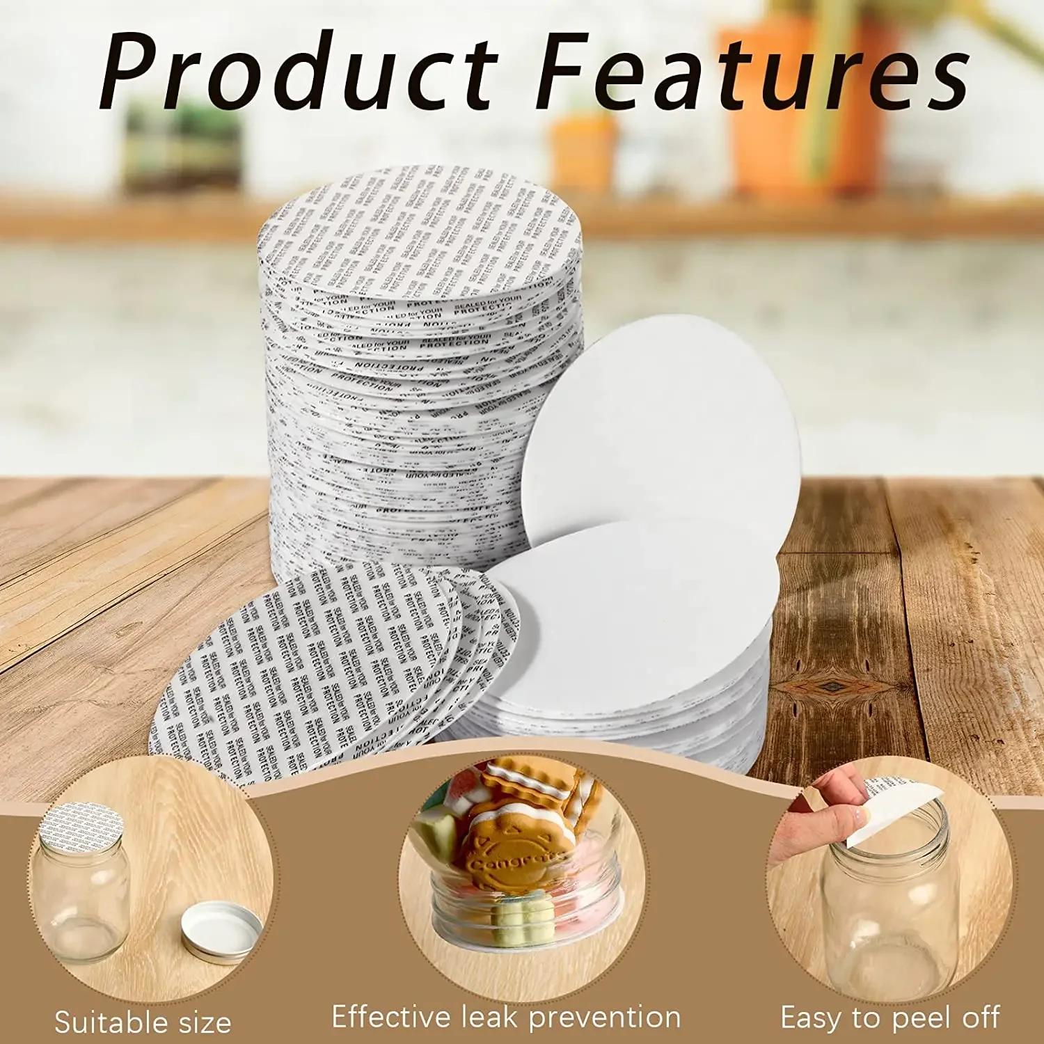 Pressure Sensitive Torque Activated Cap Seals Liners 300pcs 20/24/38/63mm For Regular Mouth Glass Plastic Ball Mason Canning Jar