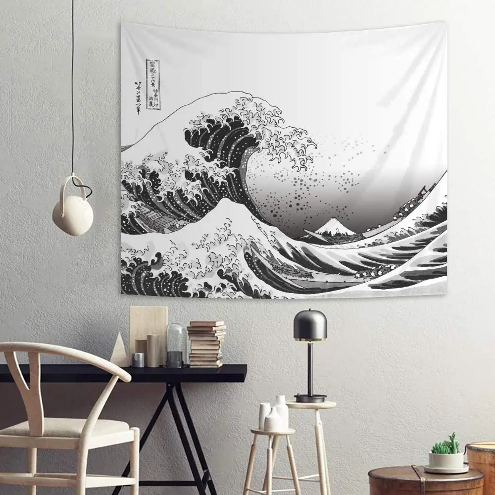 Japanese Kanagawa Big Wave Tapestry Psychedelic Tapestry Teen Indie Room Decor Macrame Wall Hanging Large Fabric Wall tapestry decorations