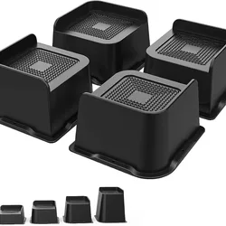 Heavy - Duty Adjustable Bed and Furniture Risers - Set of 4 (Black - 1 inch)