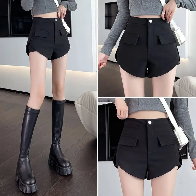 Summer New Black High Waist Shorts Solid Color Slim Plus Size All-match Hot Pants Casual Fashion Trend Women Clothing