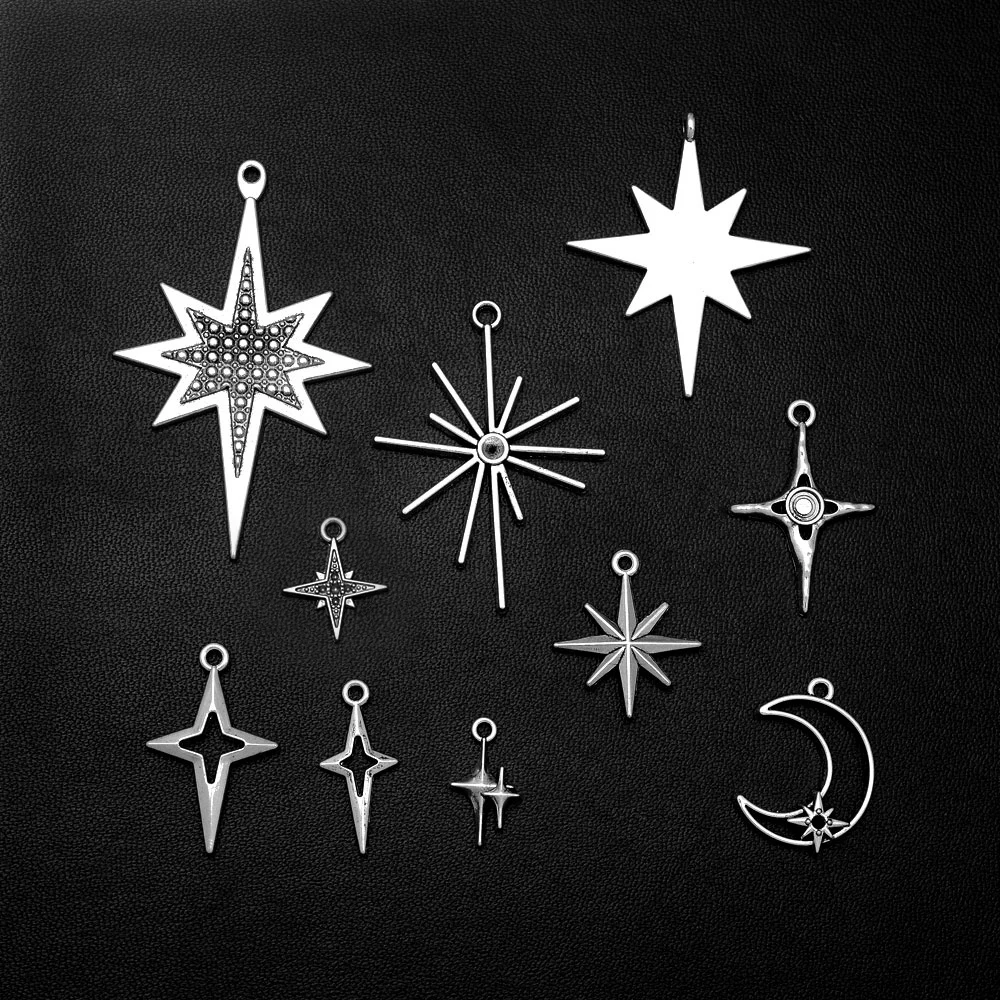 

8-90pcs/lot Silver Plated Cute Astral Charms Mini Morning Star Pendants For DIY Jewelry Making Finding Supplies Accessories