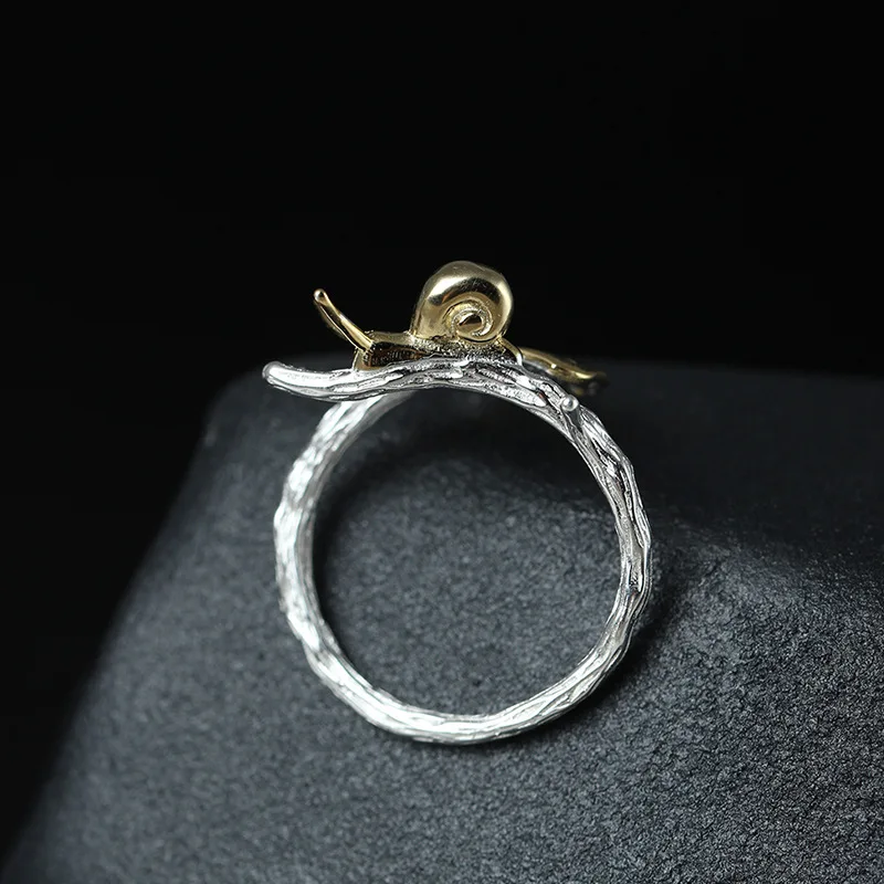 Personality Fashion Silver Color Apricot Leaf Ring Cartoon Snail Ring Exquisite Jewelry Accessories Gift