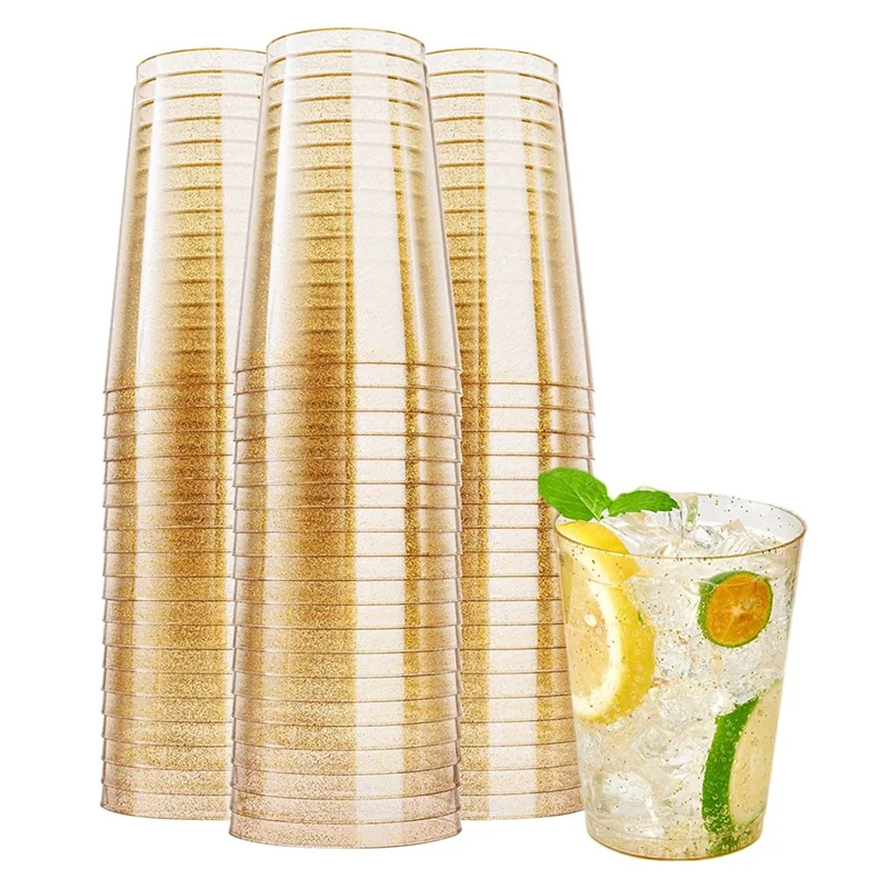 

Gold Glitter Plastic Wine Cups, Wine Glasses, Tumbler Cups, Clear Cups Reusable Drinking Party for Cocktail Martini