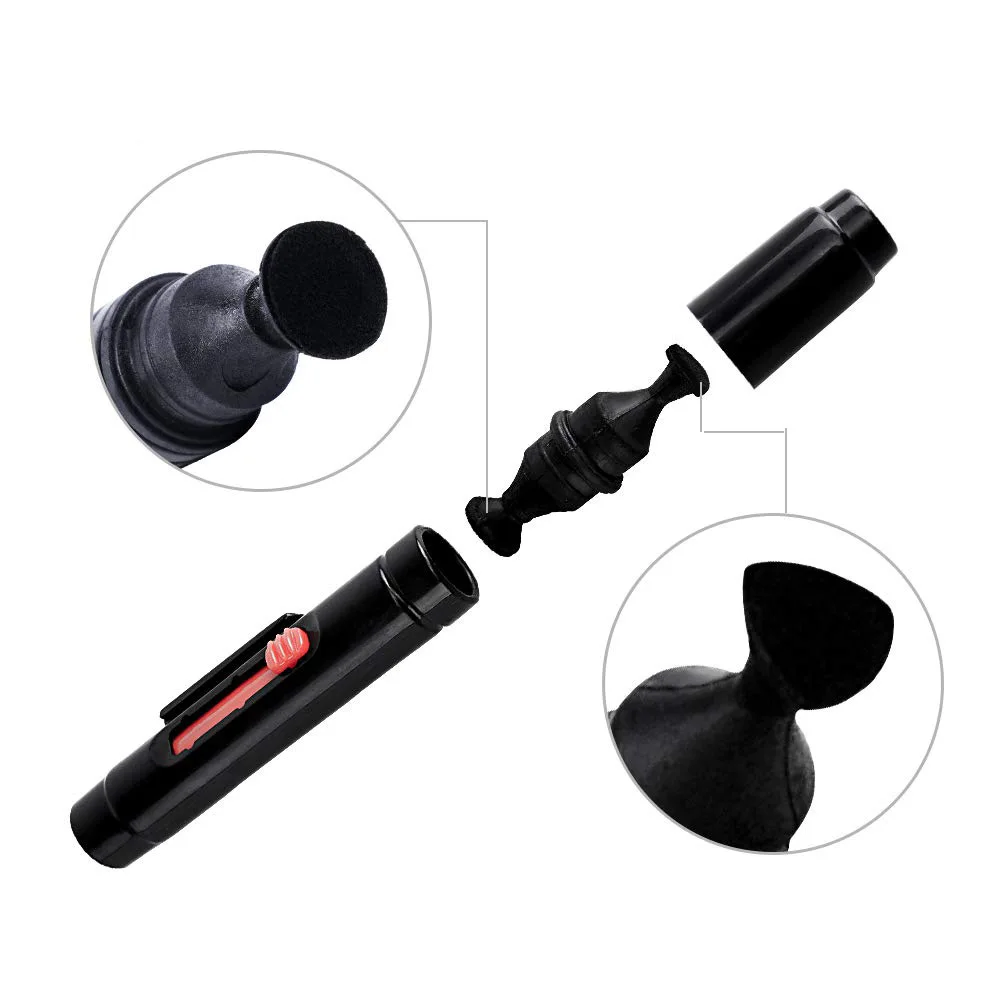 Stylo nettoyant du kit de nettoyage pour appareil photo 3 en 1 utilisé sur une lentille d'objectif