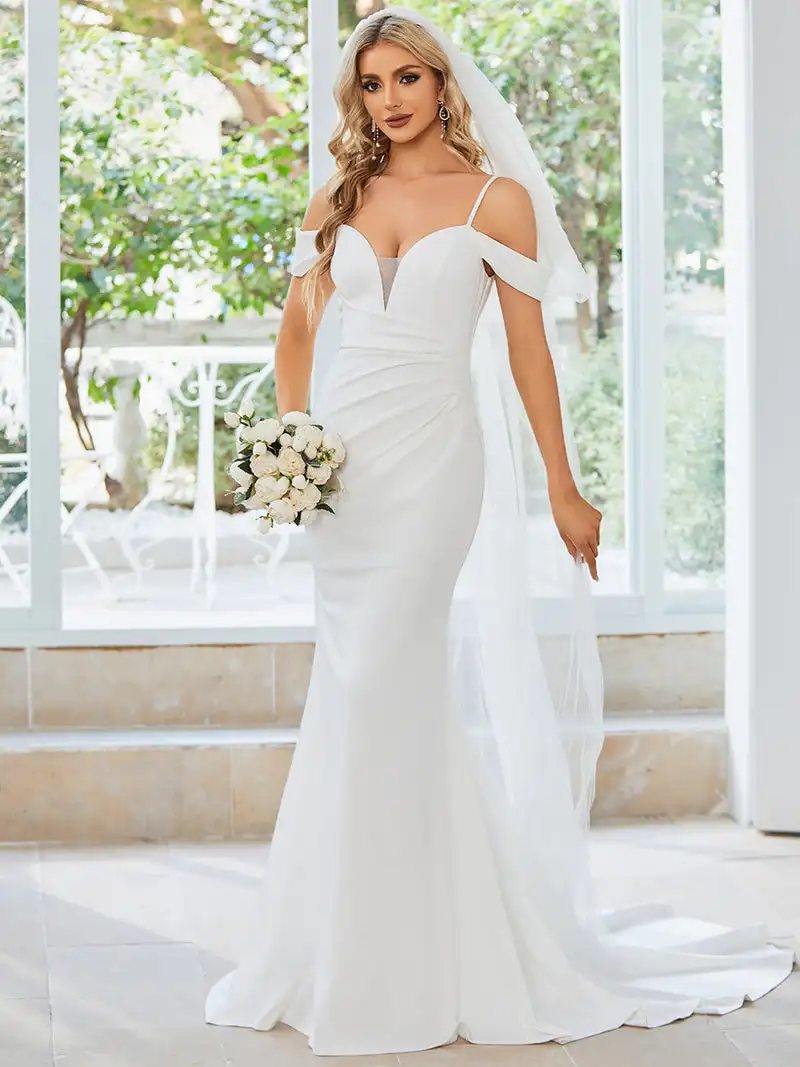 Elegant Wedding Dresses Off Shoulder Deep V-neck High Stretch Hidden zipper Ever Pretty 2024 of Mermaid A-line White Dresses