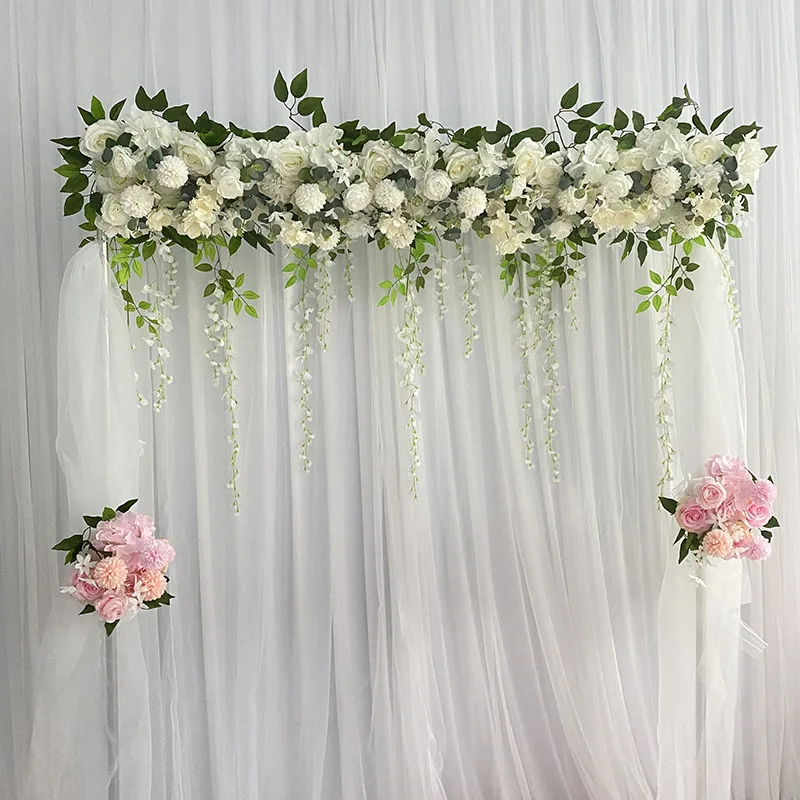 100 cm Luxus Weiße Rose Künstliche Blume Reihe Hochzeit Tischdekoration Blumen Hintergrund Wand Bögen Dekor Party Bühne Floral – Detail 2