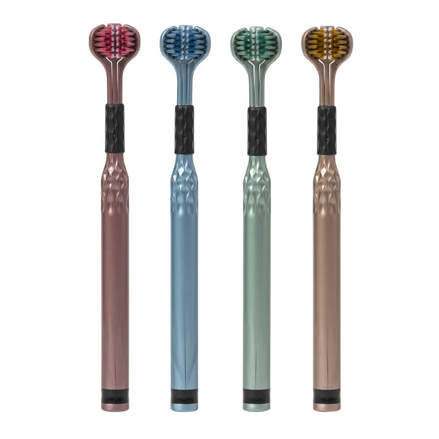 3D 수동 칫솔 4pcs 성인 가족, 비즈니스를 위한 종합 구강 청소를 위한 3면 U자형 부드러운 칫솔