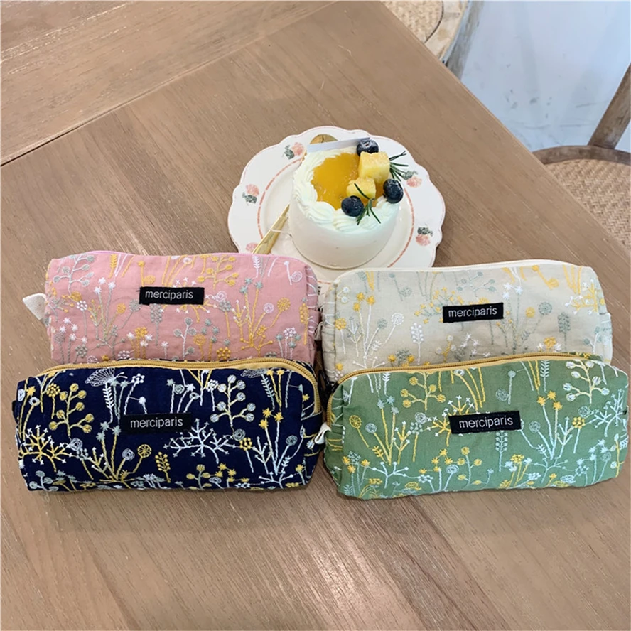 Kawaii Korean Pencil Case Cute Floral Flower Canvas Zipper Pencil Pouch  Aesthetic Pretty Stationery School Supplies Girl Gifts - Pencil Cases -  AliExpress