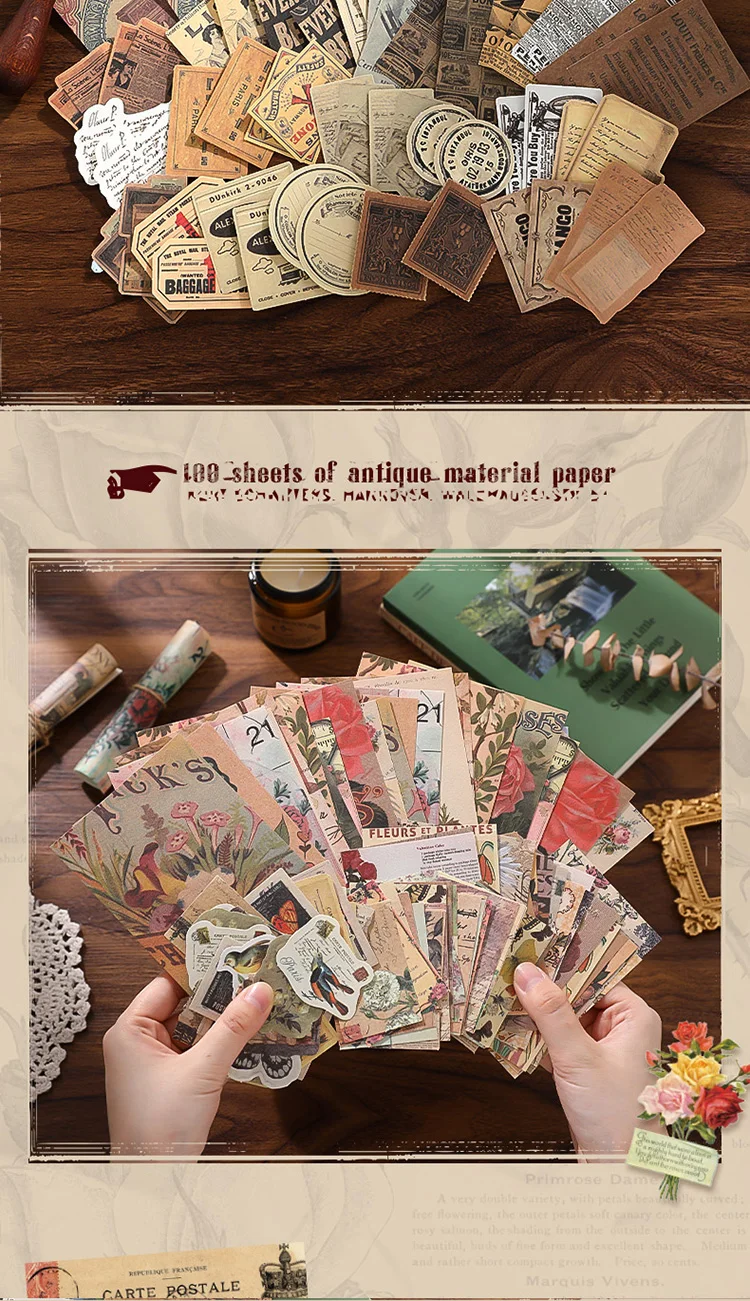 100 teile/paket Vintage Memo Papier Set DIY Scrapbooking Schule Liefert Dekor Junk Journal Kennzeichnung Kreative Schreibwaren Notizen Papier – Detail 5