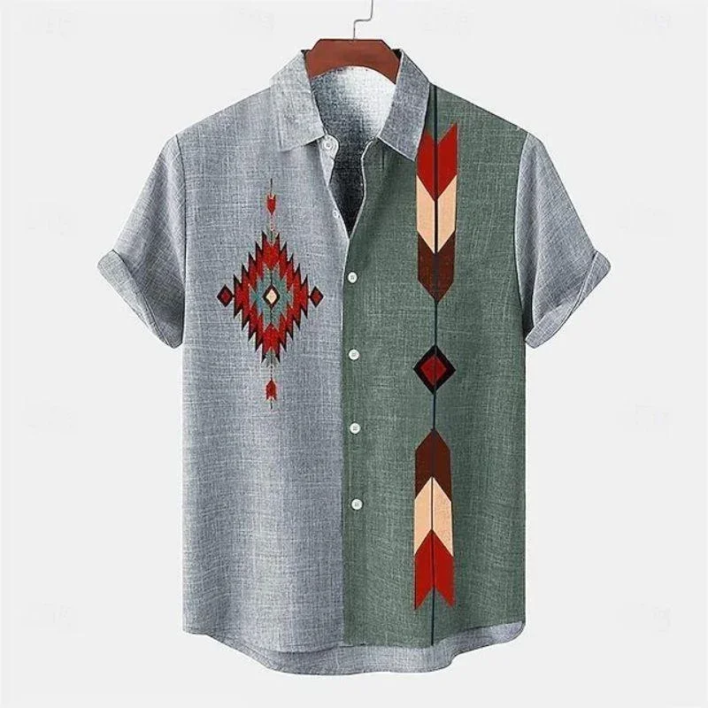Fashionable and minimalist 3D cotton and linen short sleeved shirt, comfortable hot selling in summer and autumn, African tribal 4