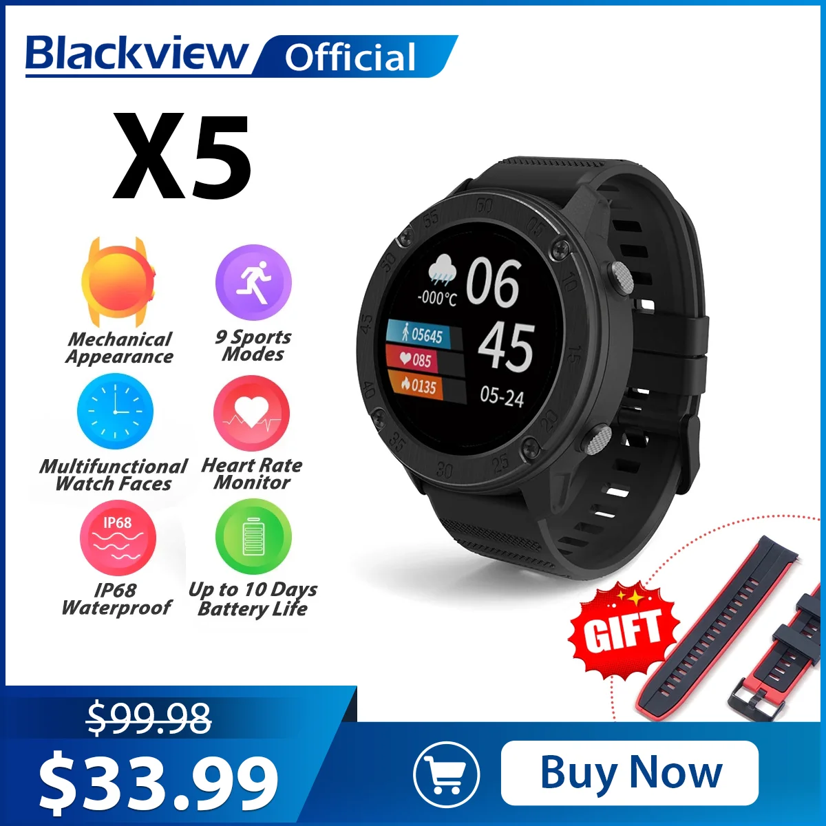 

Blackview IP68 SmartWatch X1 X2 X5 Men Women Sports Watch Sleep Monitor Fitness Tracker Heart Rate Smart Watch for IOS Android