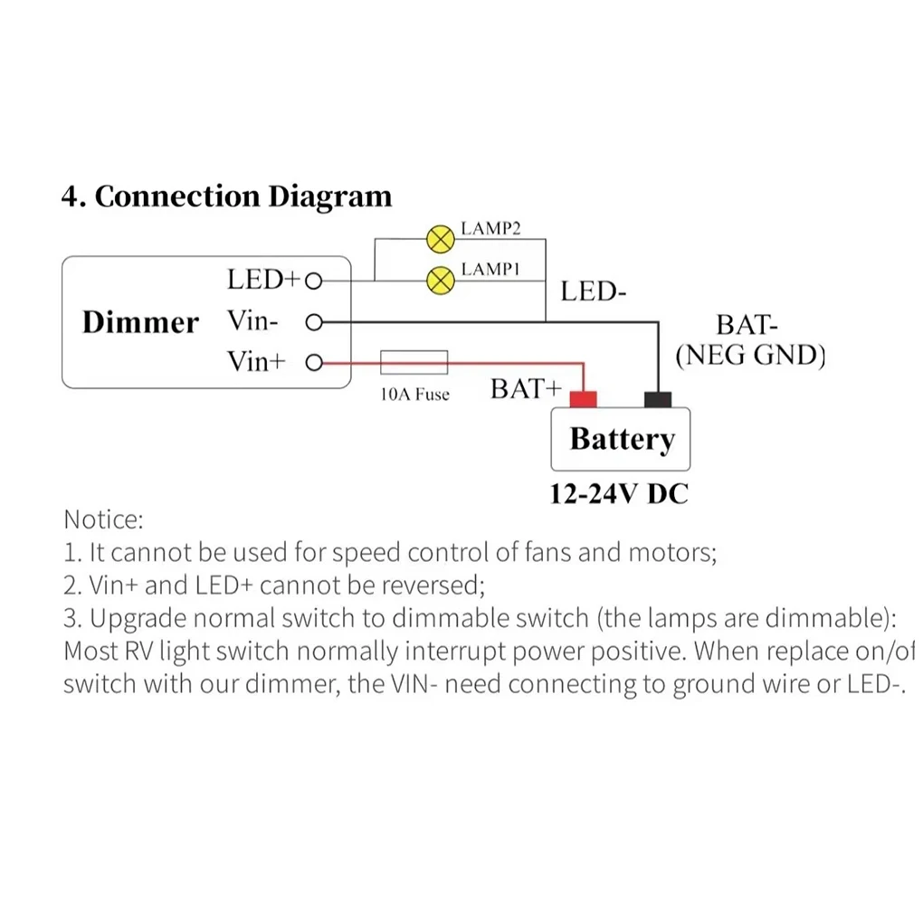 Yacht RV Downlight 12-24V Dedicated LED Dimming ABS Switch