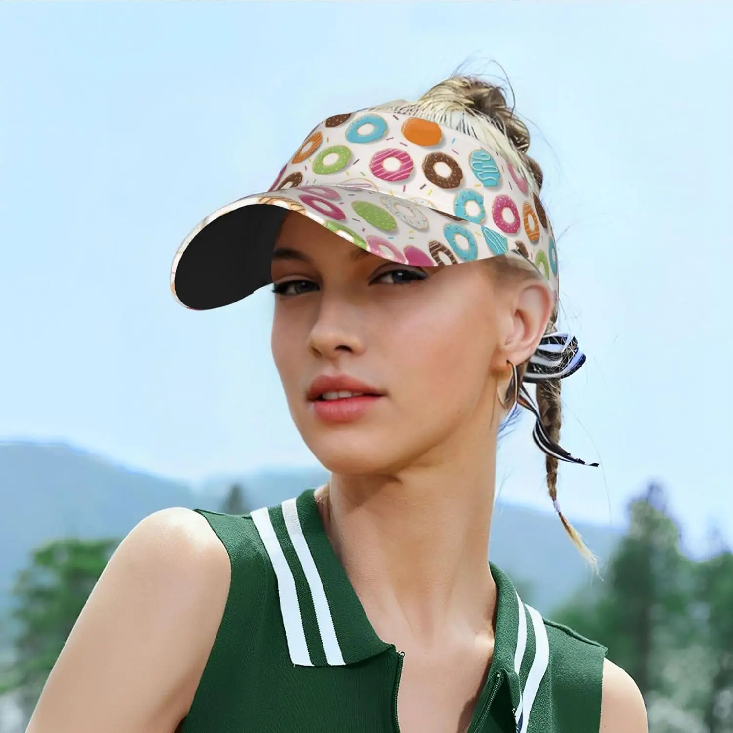 스포츠 선바이저 모자, 다채로운 광택 도넛, 야외 여행용 모자, 여름