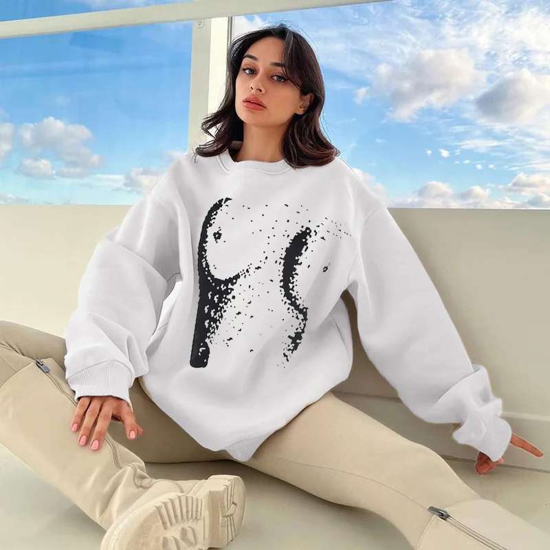 CGC Autumn Winter Women Sweatshirts Casual Long Sleeve O-Neck Pullover Fashion Aesthetic Printed Hoodies y2k Loose Sweatshirts