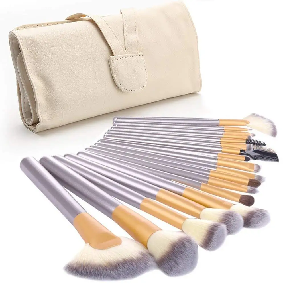 

18 Pcs Makeup Brushes Premium Synthetic Cosmetic Foundation Powder Concealers Eye shadows Blush Makeup Brush set Champagne