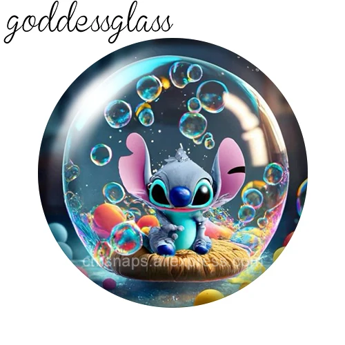 Disney Stitch TIAMO Moon style cartoon 12mm/18mm/20mm/25mm Round Photo Glass Cabochon Flat Back Making Findings For Bracelets