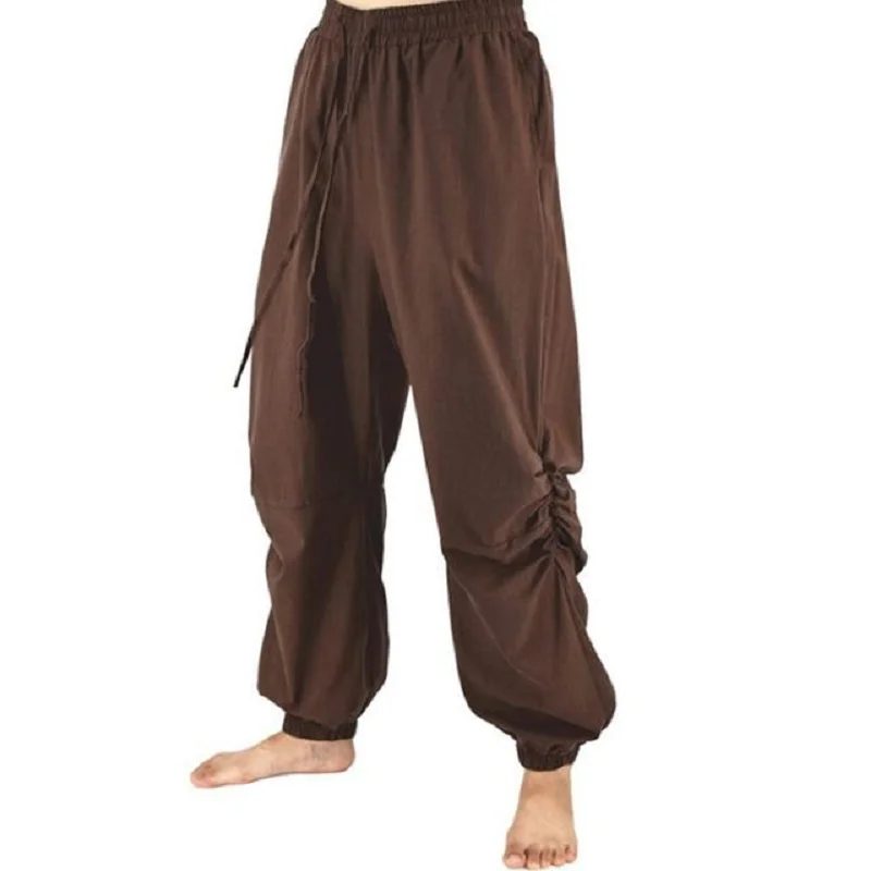 

Adult Men Pirate Pants Vintage Medieval Renaissance Lounge Costume Loose Pants Viking Black Brown Trouser