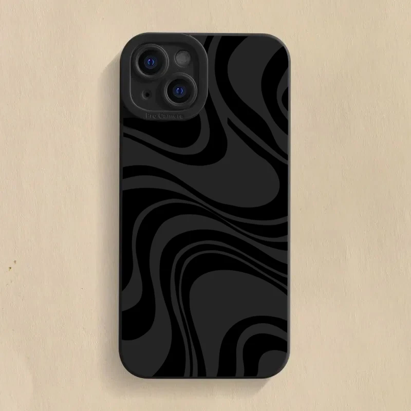 Black Wave Pattern Print TPU Soft Phone Case