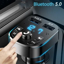 

Car Bluetooth Transmitter 5.0 FM 3.1A Dual USB Quick Charging Car Audio Player Kit LED Digital Display Support U Disk 12/24V