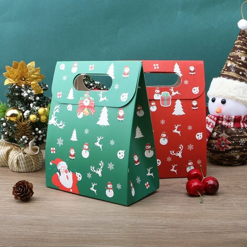 10/20 stücke Frohe Weihnachten Süßigkeiten Geschenk Box mit Tag Kraft Papier Cookies Geschenk Verpackung Taschen Party Dekoration neue Jahr 2025