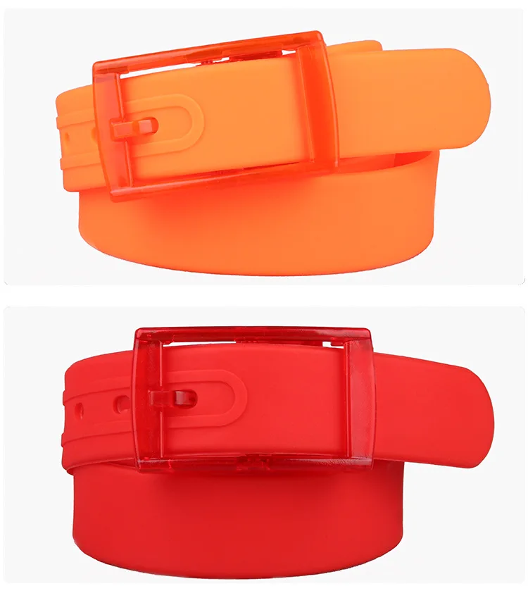 High Quality Unisex Silicone Pin Buckle Belt Candy Colorful Metal-free Anti-allergic Plastic Trouser Belts for Men and Women