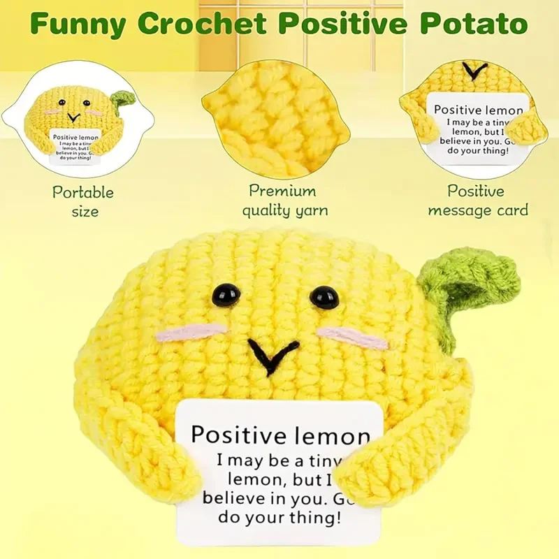 Emotional Support Pickle Crochet Positive Pickle Cute Knitted Lemon Positive Card Ornaments Funny Small Birthday Gifts