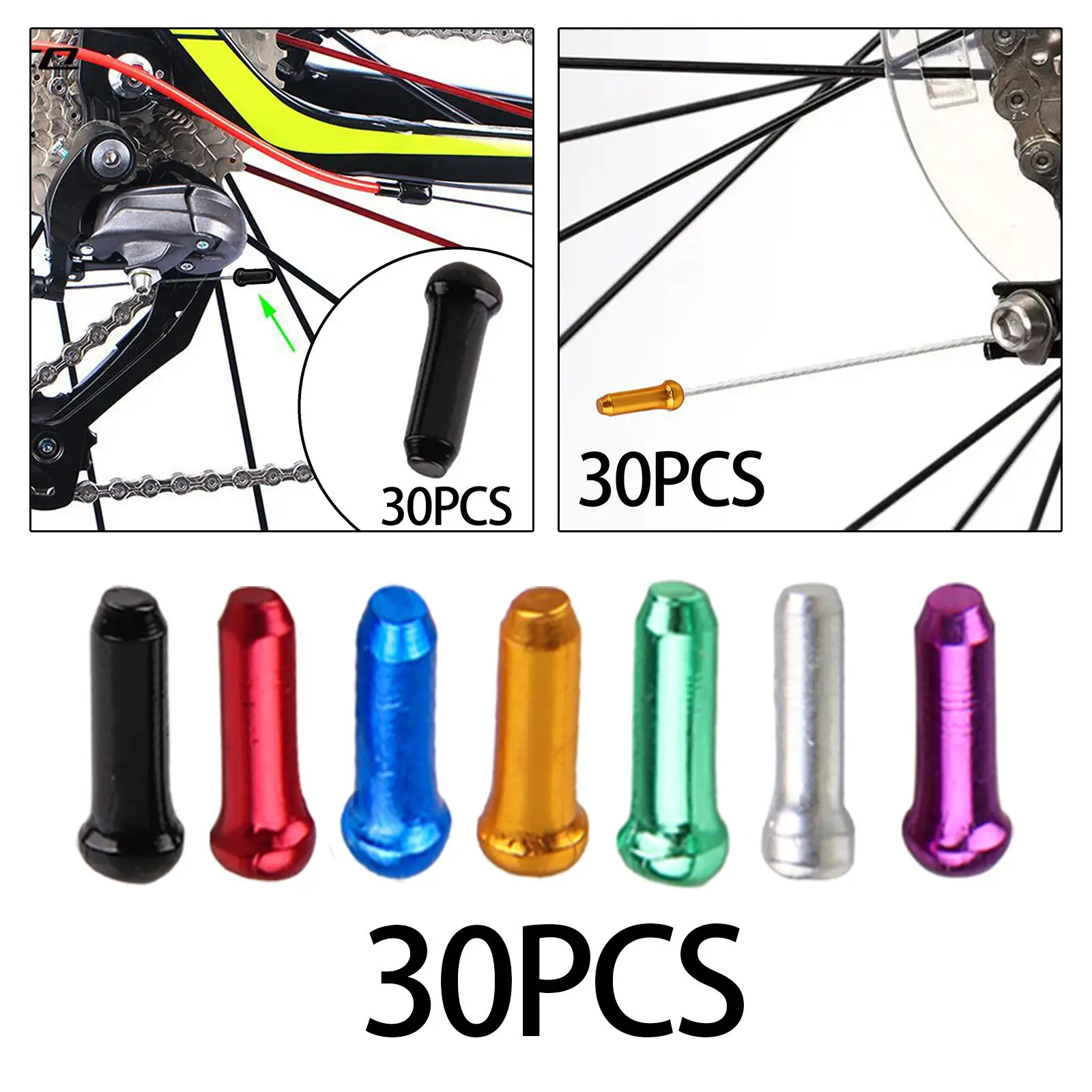 30Pcs Bike Cable End Caps Durable Bike Inner Wire Gear Aluminum Alloy Bike Cable Caps for Cycling Road Bike Replacement
