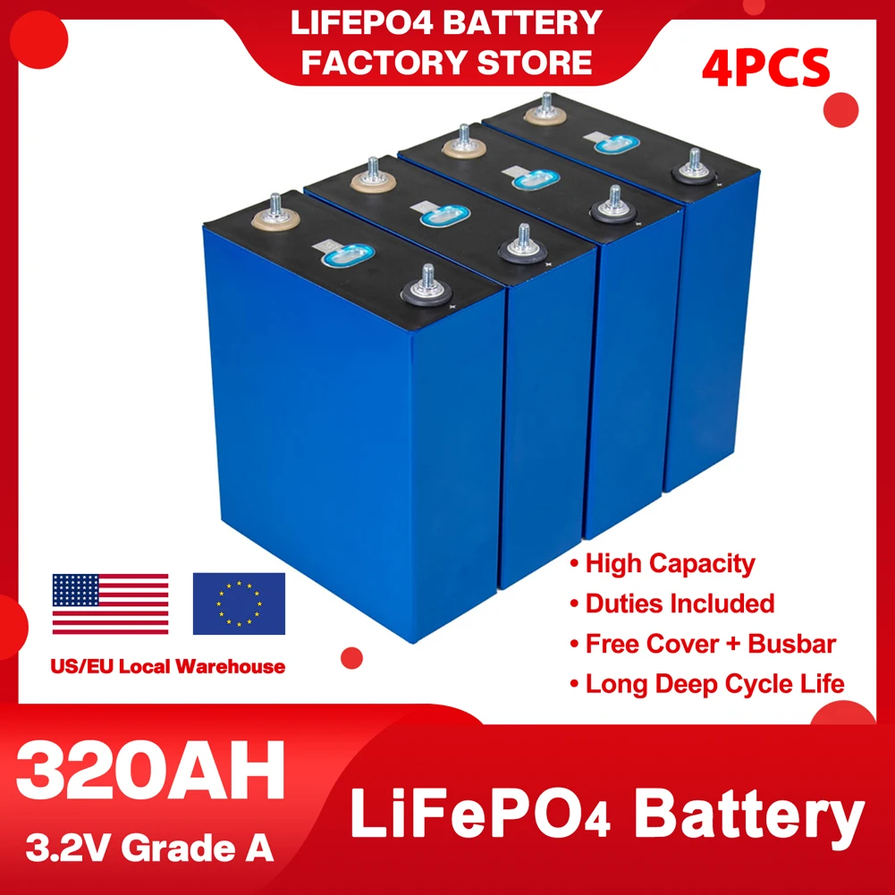 

4-32PCS 3.2V 320Ah LiFePO4 Battery DIY Deep Cycle Rechargeable Batteries Pack For RV Solar System Complete Cells EU US Duty Free