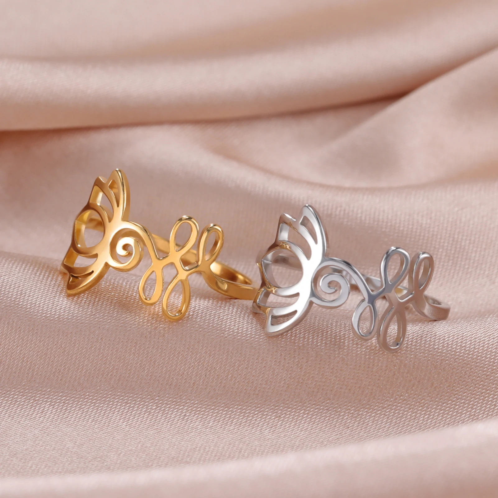 Dawapara Buddhismus om unalome Symbol Frauen Ring spirituelle Lotusblume Eheringe Edelstahl Sanskrit Schmuck Yoga Geschenke – Detail 38