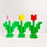 Charming 3D printed pixel rose - perfect for bedroom decoration, no need for power, durable plastic 2