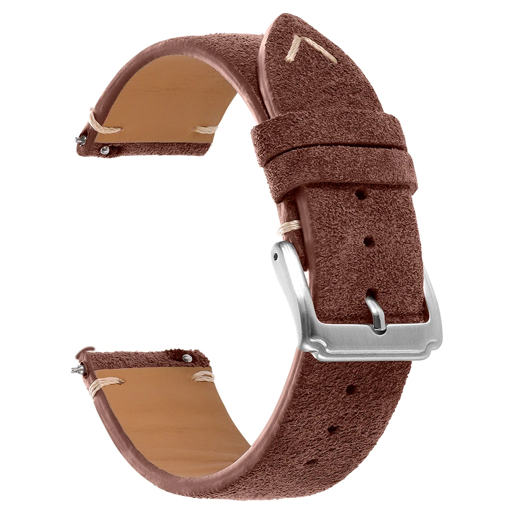 Vintage Brown Suede Wristband Watch Strap - Soft Calfskin Bracelet
