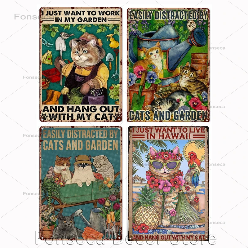 

Настенное искусство для спальни с кошками легко отвлекается кошками и садом жестяной знак украшение винтажный шикарный металлический постер Декор