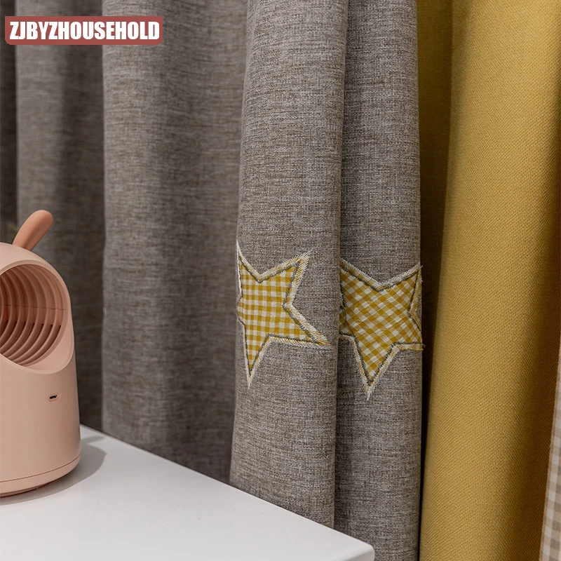 Cortinas bordadas con apliques de estrellas para habitación de niños, dormitorio de niño, sala de estar, costura de y algodón de imitación, ventanas opacas|Cortinas| - AliExpress
