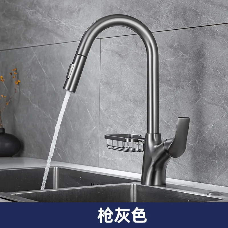 factory-direct-sales-copper-paint-rotatable-kitchen-faucet-cold-tropical-rack-basket-washing-basin-pull-out-faucet