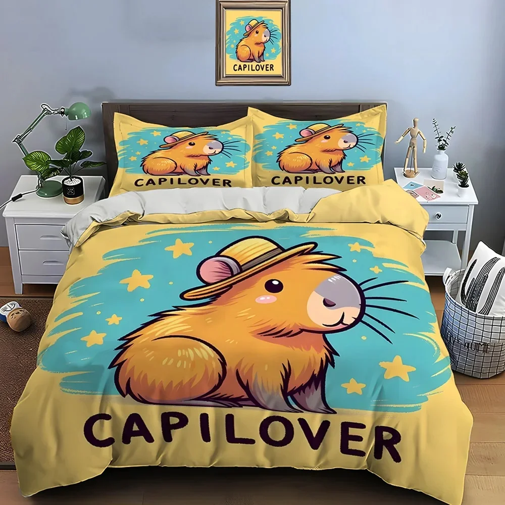 Cute Cartoon Capybara Print Bedding Set Duvet Cover 1 Duvet Cover 2 Pillowcases Adult and Children Bedding Set Christmas Gifts 2