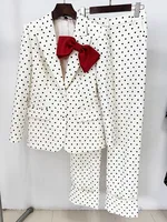 HIGH STREET Newest 2026 Designer Suit Women Bow Decorated Polka Dot Blazer Pants Set 2PCS - Image 4