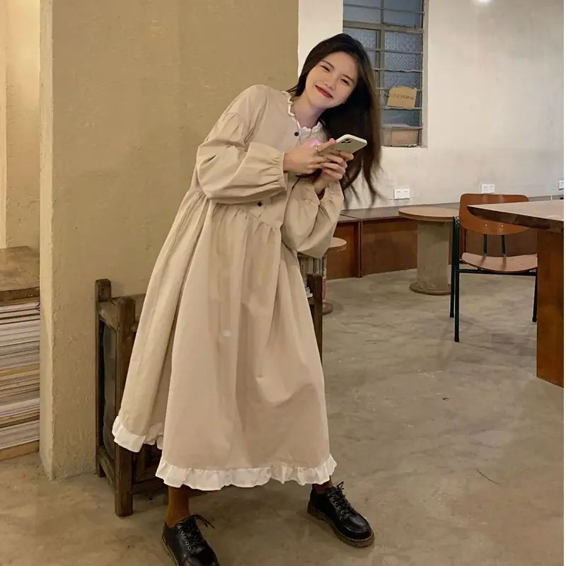 New Korean style fluffy sleeve dress Super Fairy Academy style small fresh loose fitting mid length A-line skirt