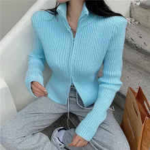 

Striped Solid Sweater Winter Thicken Zipper Sweater Cool Motor&bike Basic Sweater 2022 New Female Tops Stylish
