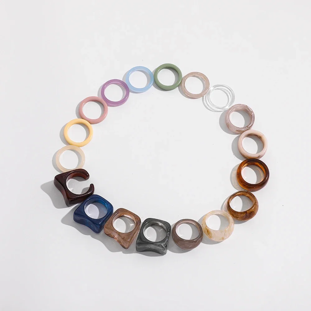 Colorful Transparent Acrylic Resin Rings for Women Girls Fashion Geometric Square Round Chunky Ring Jewelry Gifts 2024 New 3