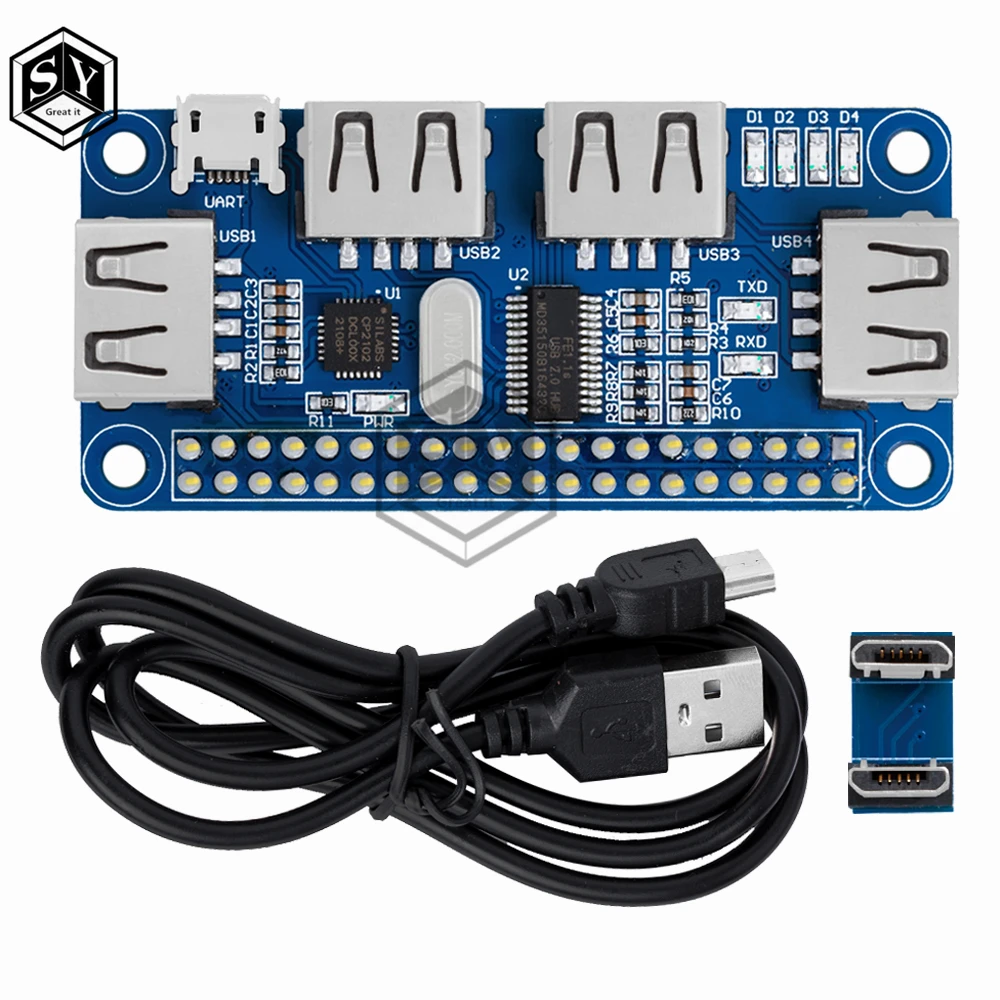 Enhanced USB Hub HAT Extension Board with Serial Debugging Functionality