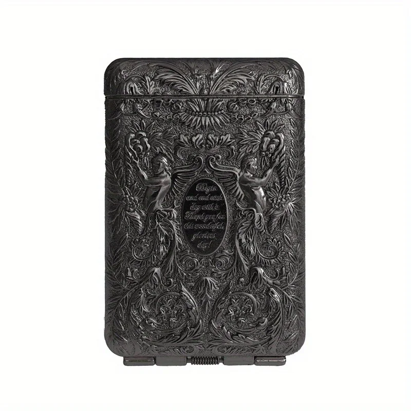 Vintage Hand-Carved Metal Cigarette Storage Box and Holder