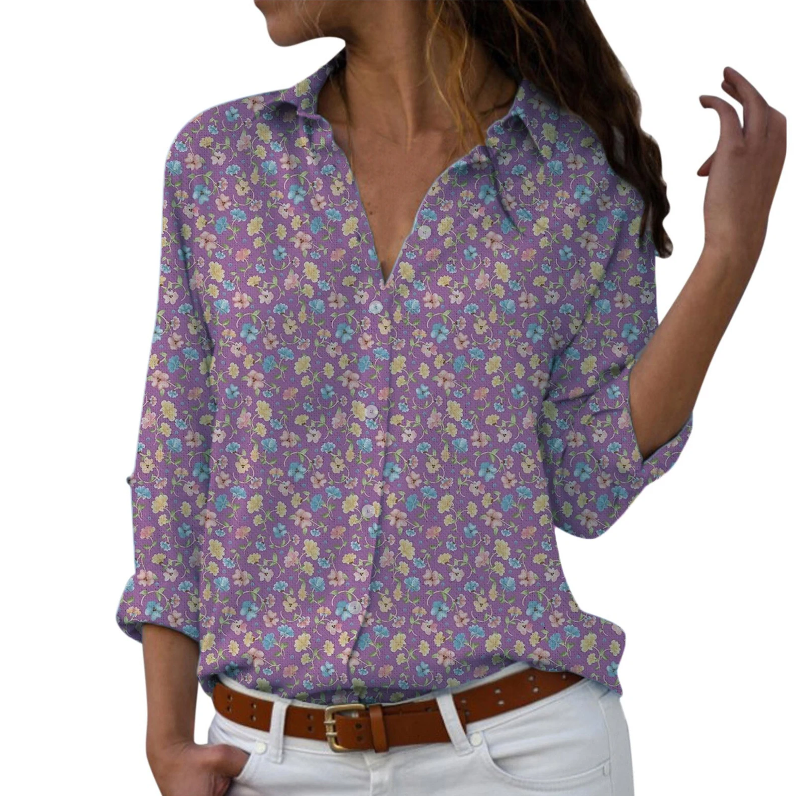

Elegant Woman Shirt Fashion Casual Loose Long Sleeve Shirt Woman Temperament Print Top