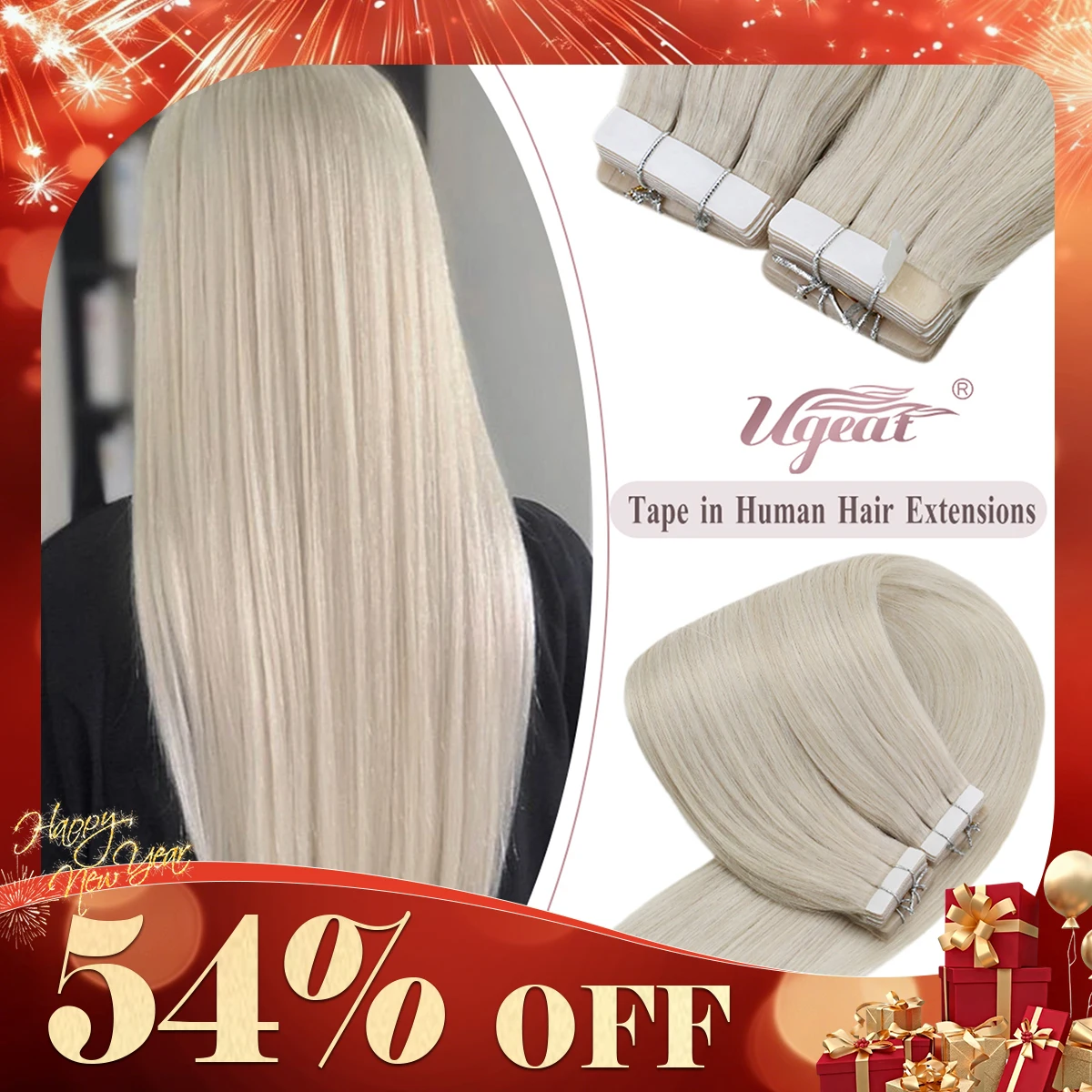 Ugeat bande dans les Extensions de cheveux cheveux humains réel naturel brésilien Remy cheveux droite sans couture peau trame pour les femmes Balayage 20 P/40 P